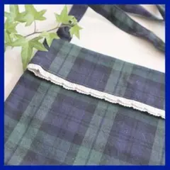 .:*☆肩かけバッグ《綿麻 紺×グリーン チェック》 .:*☆