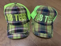 88 TEES ネオンイエローチェックキャップ 2個セット