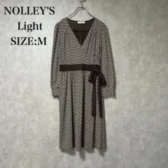 美品 ノーリーズ 長袖 ワンピース M ブラウン 幾何学模様 38 薄手