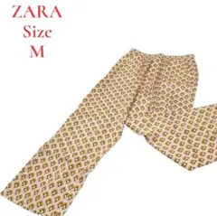 ZARA ザラ 幾何学模様 ワイドパンツ 総柄 古着 ピンクイエローM