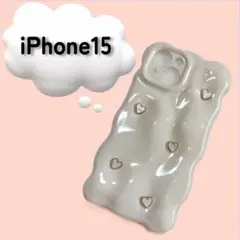 iPhone15 ケース ホワイト ハート パール ラメ　ストーン　なみなみ