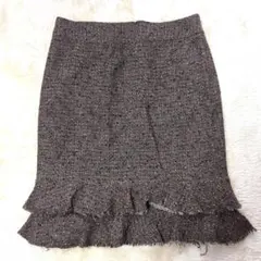ツイード フリンジひざ丈スカート