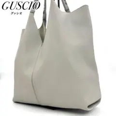 良品✨グッシオ ハンド センター切り替え Vカット　トートバッグ レザー グレーのサムネイル