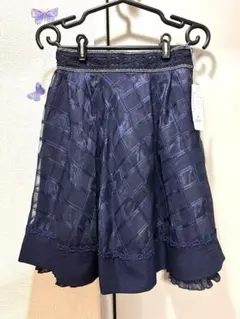 axes femmeネイビー チェック柄 フレアスカート ひざ丈のサムネイル