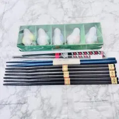 【新品】高級木製箸 5膳＆小鳥の箸置き 5個セット 天然木 銘木 食卓 彩り