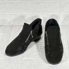 Elegance Flora スエード ブーティ 黒 23cm サイドジップ