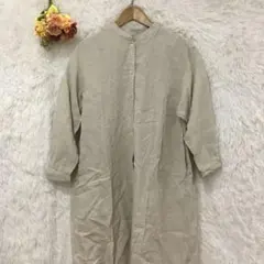 ★無印良品★ ノーカラー シャツ ワンピース 【M-L】 長袖 リネン 生成り