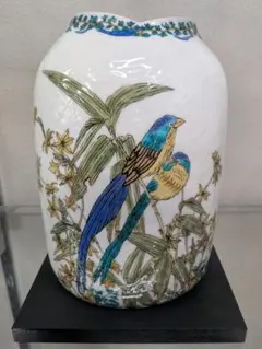 陶器製 花瓶 フラワーベース 鳥と植物の絵柄のサムネイル