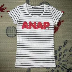 ANAP アナップ ロゴ入り ボーダー Tシャツ カットソー 半袖 赤のサムネイル