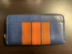 【訳あり】COACH 青とオレンジ ストライプ 長財布