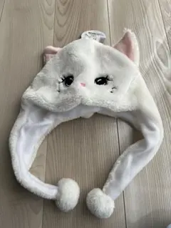 アニマル帽子 猫耳 ホワイト フリーサイズ