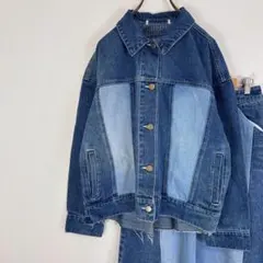 ♦︎Gジャン デニムロング丈スカートセットアップ フレアスカート 襟付き