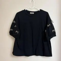SM2袖リボン付き 半袖Tシャツ ブラックのサムネイル