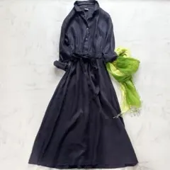 アーバンリサーチドアーズ ウエストギャザー リネン マキシ丈 シャツワンピース