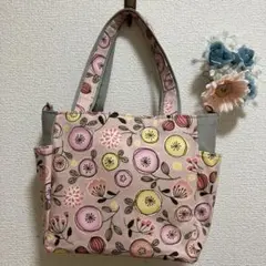 ☆ハンドメイド☆ 北欧風小花柄　ショルダーバック　トートバッグ　ピンク＆グレー