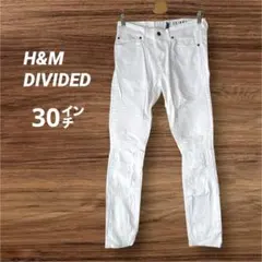 H&M【30インチ】バイカーパンツ ダメージ スキニー ホワイト デニム