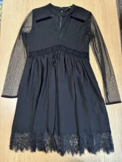 ZARAブラック シースルー袖 ワンピース Lサイズ