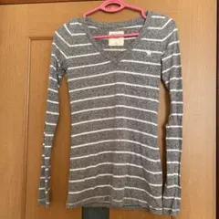 アバクロ グレー ストライプ ロングTシャツ