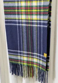 miel カシミヤ100%　ネイビー チェック柄 大判ストール