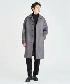 【訳あり新品】ESTNATION　ダウンファブリックストライプバルマカーンコート