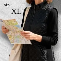 レディース キルティング カジュアル ベスト 軽量 袖なし ジャケット黒