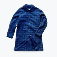 メンズコート メンズウールコートネイビーダークブルー チェック柄 ウールコート