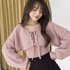 GRL クロップド丈カーディガンXキャミソールニットアンサンブル[gf28] S