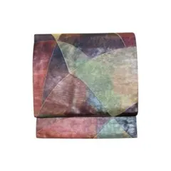 名古屋帯 ネイビー 幾何学 抽象柄 多色 グラデーション モダン 個性派