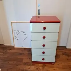 昭和レトロ レトロポップ チェスト 赤 白 整理棚 引き出し5段 タンス レトロポップ 木製チェスト 5段タンス レッド ホワイト