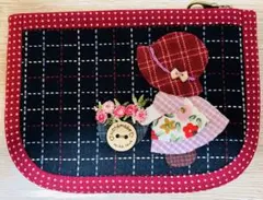★新作★スーちゃん　ハンドメイドポーチ　ミニ財布　ポーチ　ブラック・ワインレッ