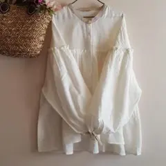 新品　SM2☆オフ／配色フリルギャザー綿ブラウス