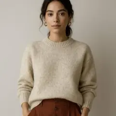 新品未使用✨　クリーム色 ウール混紡 長袖セーター　ホワイト