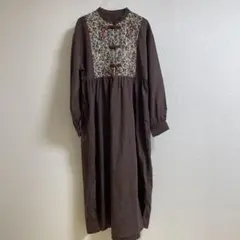 kutir クティール ゴブランチャイナワンピース ブラウン ロングワンピース