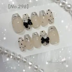 ドットネイル リボンネイル ビジューネイル ワンホン オーダーネイルチップ