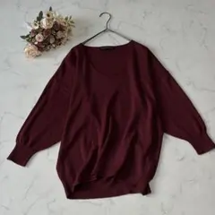 グリーンレーベル シルクブレンド バーガンディ Vネック ニット フリー 上質