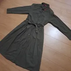 150㌢　オリーブ色 長袖 シャツワンピースのサムネイル