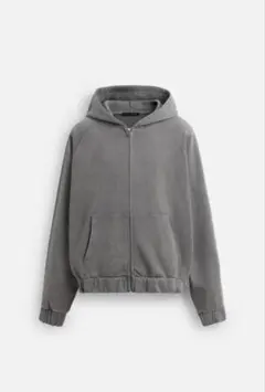 ZARA グレー フード付きジップアップパーカーフーディ・パーカー