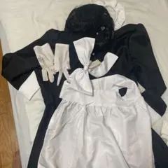 メイド服セット 黒と白 手袋 エプロン カチューシャ付き