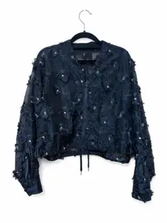 新品級 FRAY I.D 花柄レースボンバージャケット 透け感 ブラック花柄 