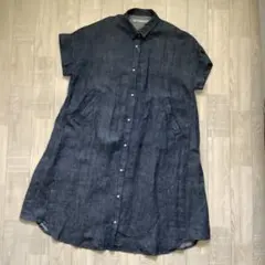 【congés payés】新品札付 インディゴ麻ワンピ アデュートリステス F