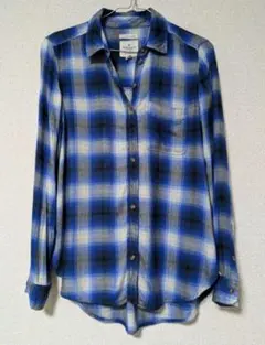 American Eagleチェック長袖レーヨンシャツ XSフランネル青系
