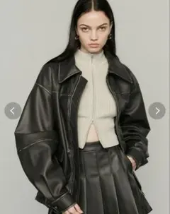 EMODA エモダ ヴィンテージライクオーバーブルゾン ブラック レザー