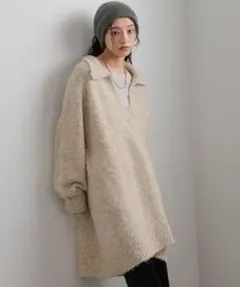 lowrysfarm スキッパーニットミニワンピース