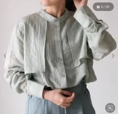 アクアガレージ　バンドカラーシアーシャツ Lサイズのサムネイル