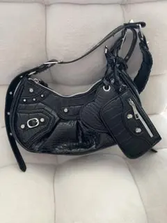 【ラスト1点】ブラック スタッズ付き クロコバッグ ハンドバッグ y2k 韓国