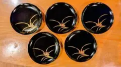 銘々皿　木製　本漆塗り　漆器　伝統工芸品　 金花柄　小皿 5枚セット 木箱入り