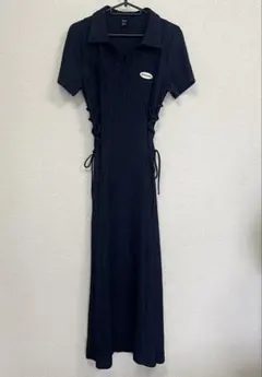 SHEIN 半袖 ロングワンピース ネイビー