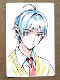 水色髪の男子学生（手描きアナログイラスト）04