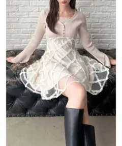 ドッキングフレアミニニットワンピース