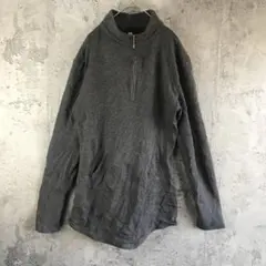 Y3588古着　トレーナー　スウェット　ハーフジップ　チャコール　無地